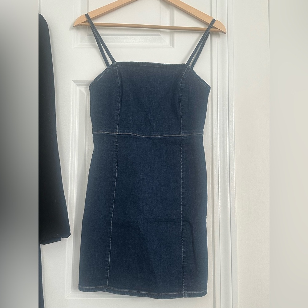 Pull&Bear Dark Wash Denim Spaghetti Strap Mini Dress
